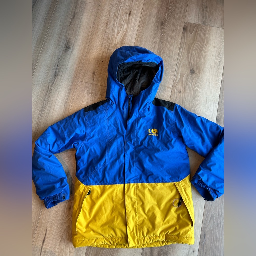 Bonfire ski jacket snow boys large blue yellow snowboarding